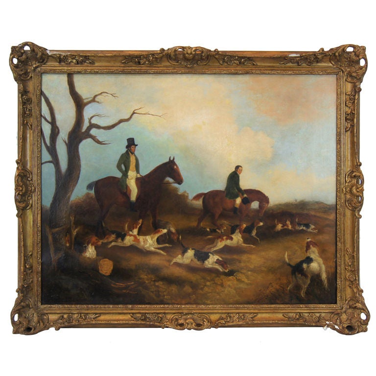 Large English Hunt Scene Painting