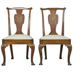 Pair of English Carved Walnut Side Chairs