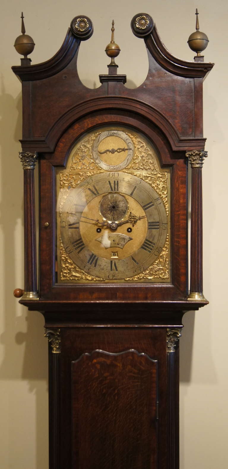 Early English Oak Chippendale Style Tall Case Clock 1