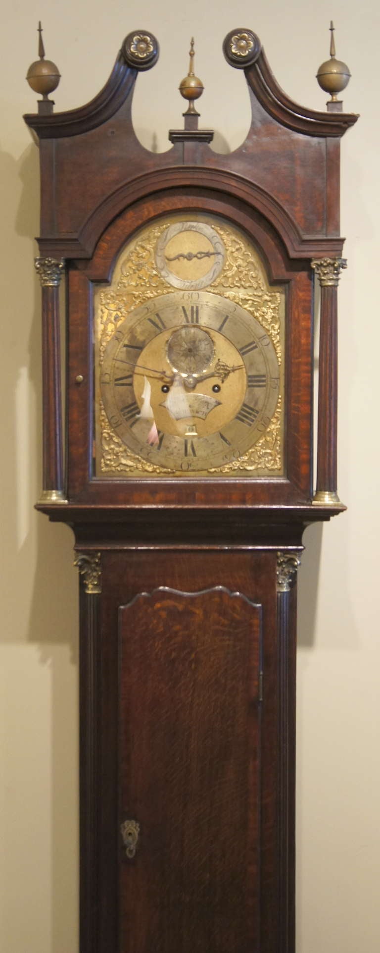 Wood Early English Oak Chippendale Style Tall Case Clock