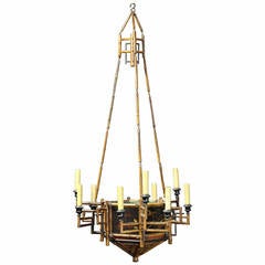 English Chinoiserie Bamboo and Lacquer Chandelier