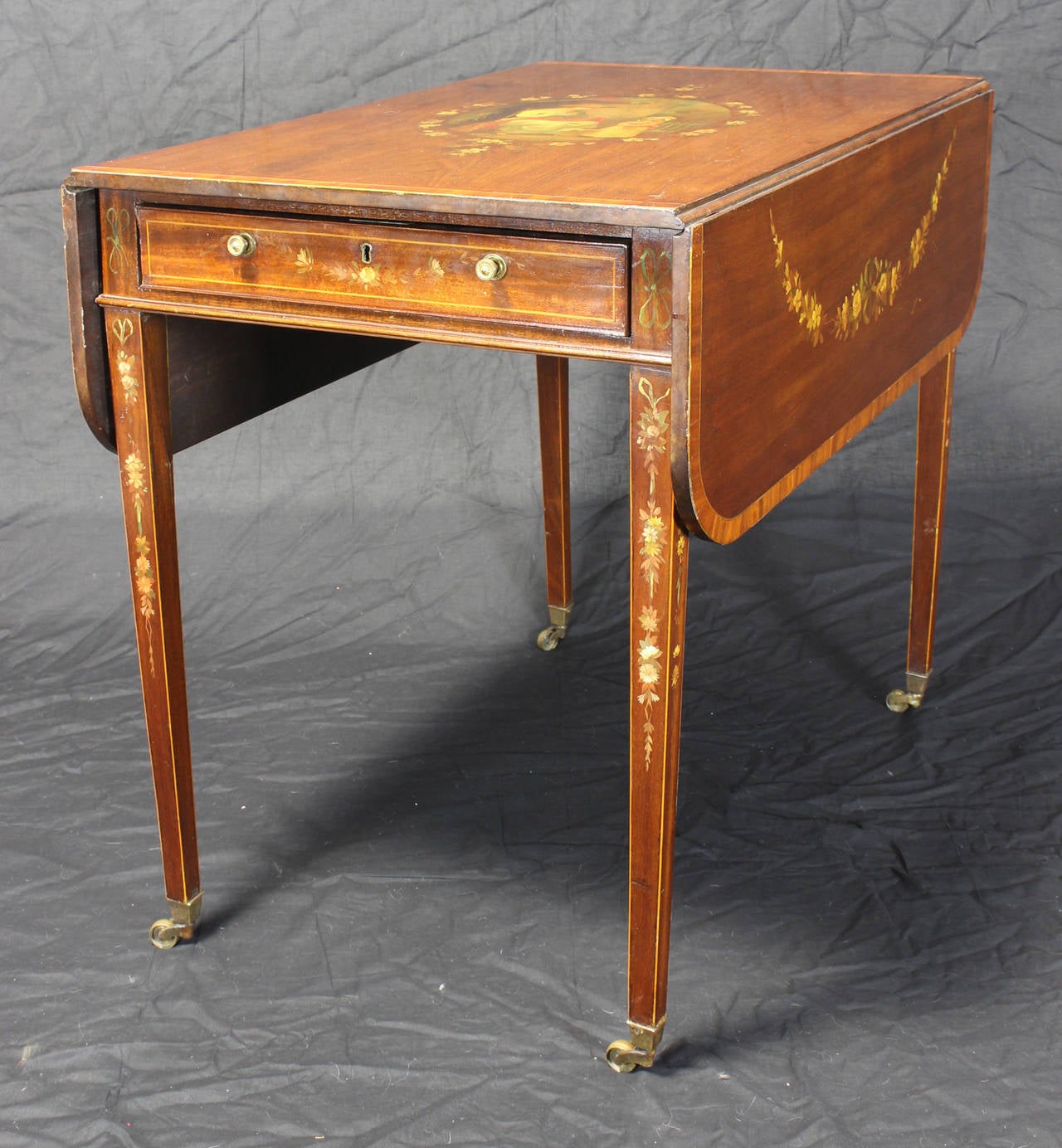 English George III Mahogany Paint Decorated Pembroke Table