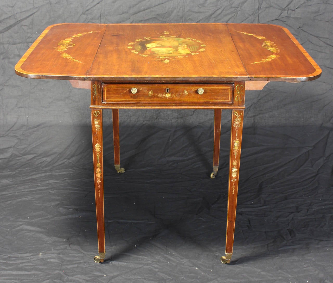 19th Century George III Mahogany Paint Decorated Pembroke Table