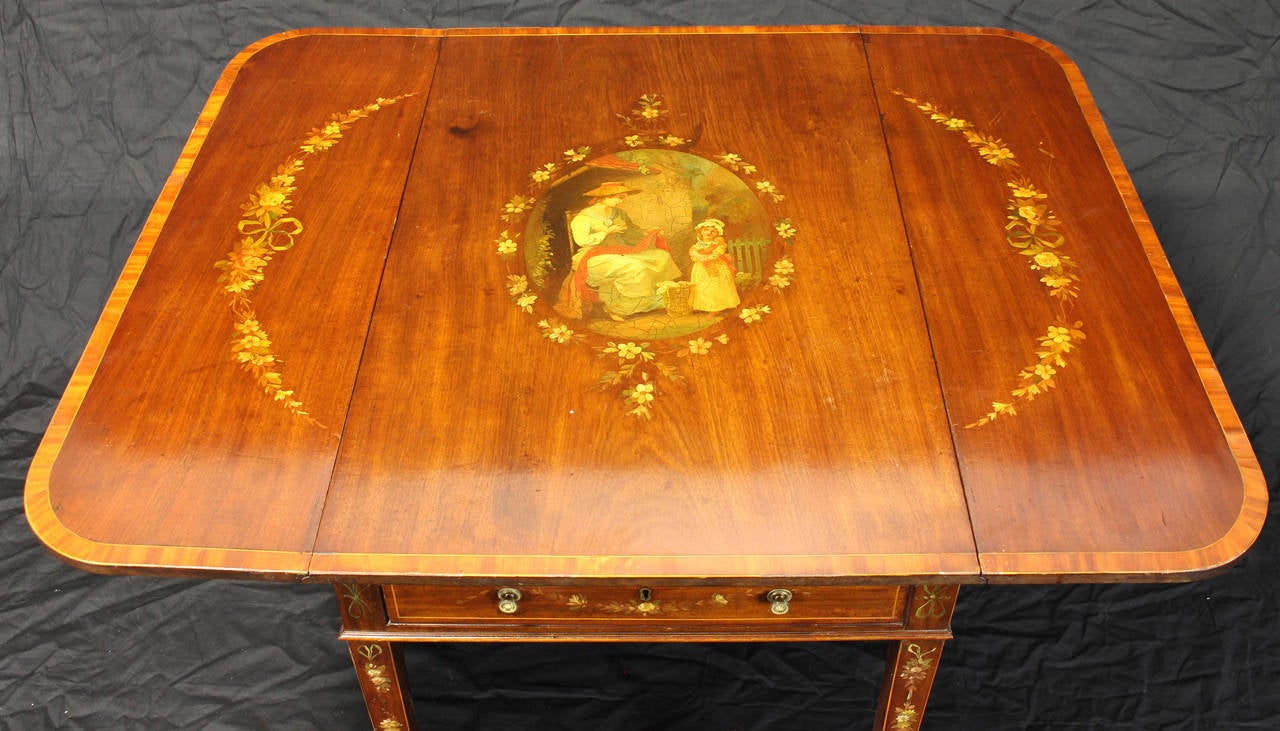 George III Mahogany Paint Decorated Pembroke Table 1
