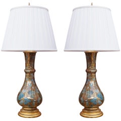 Pair of Antique Botanical Decoupage Lamps