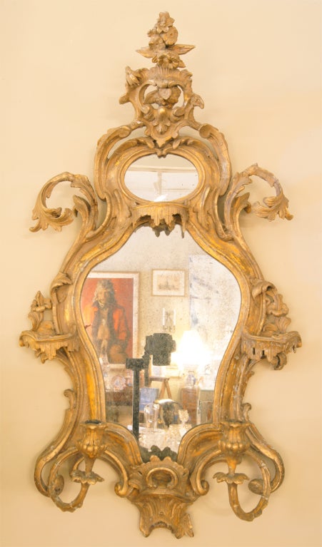 Italian Venetian Girandole Mirror with Chinoiserie Carving For Sale