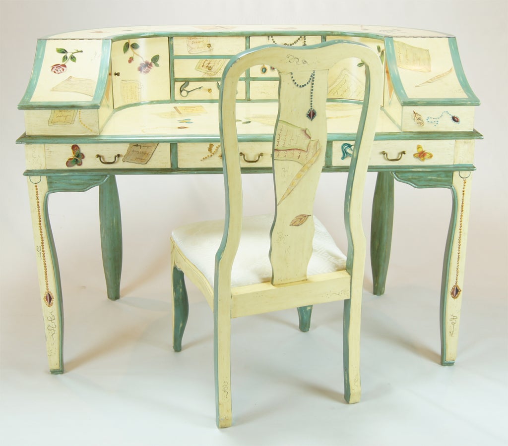 Trompe L'oeil Writing Desk with Matching Chair In Excellent Condition In Kilmarnock, VA