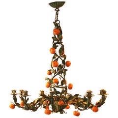 Whimsical Painted Tole "Orange" Chandelier