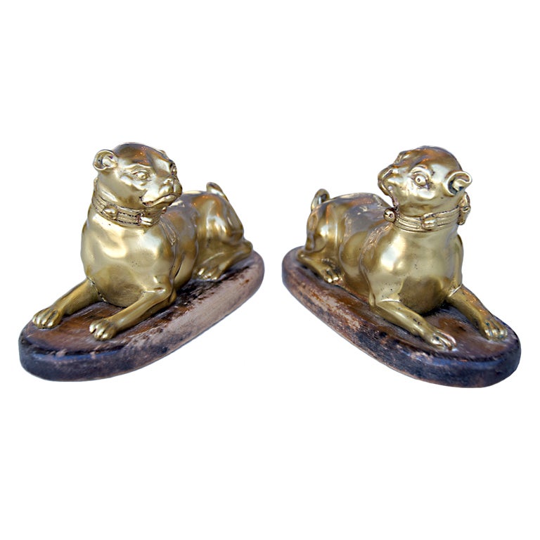 A Pair of Gilt Bronze Pugs