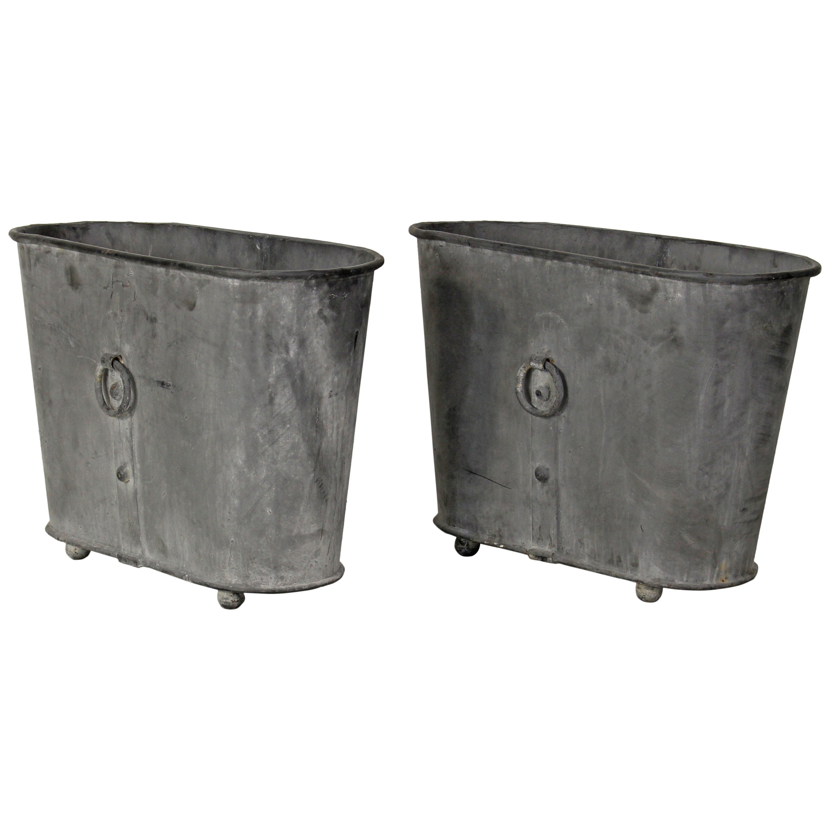 Pair of Large French Zinc Oval Planters