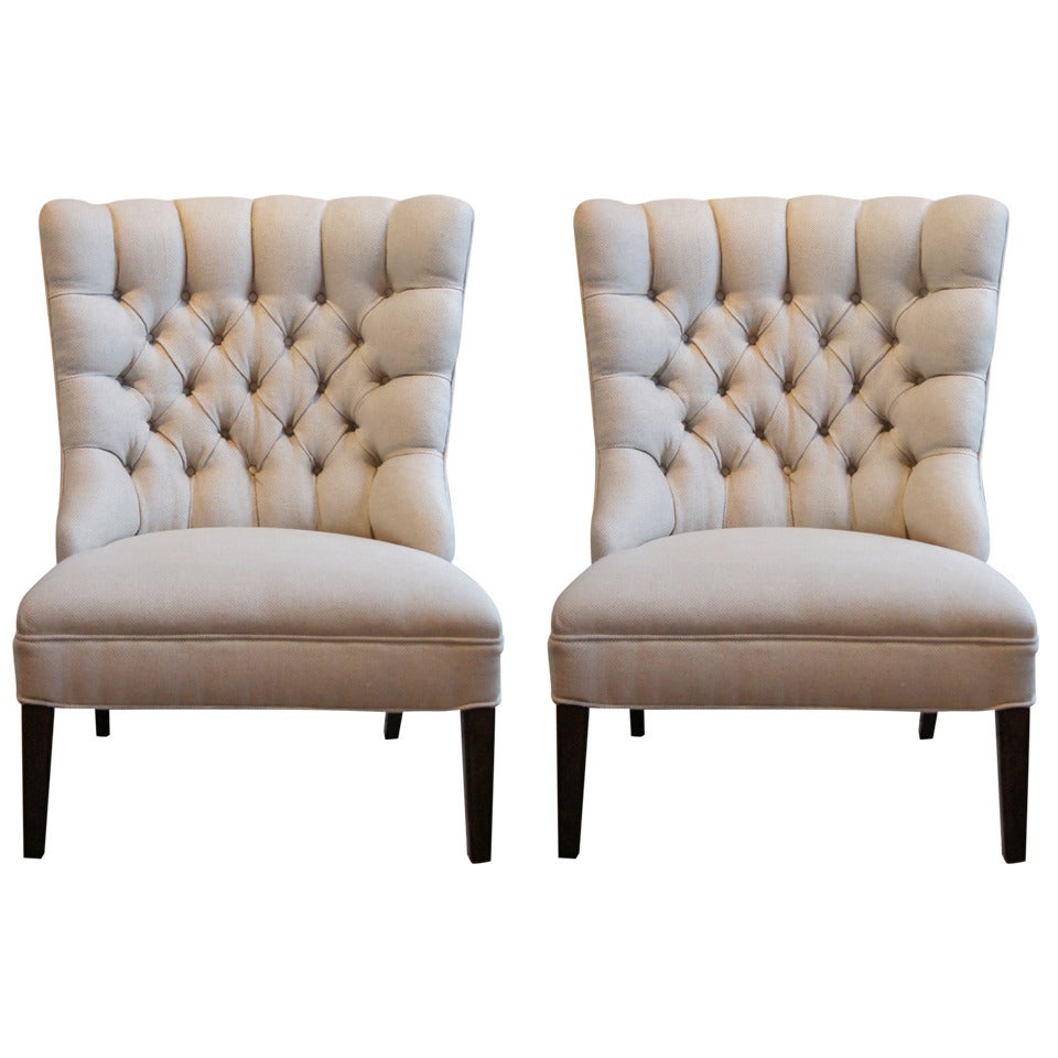 Pair of Buttoned Slipper Chairs