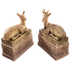 Vintage Pair of Large Terra Cotta Deer Garden Ornaments