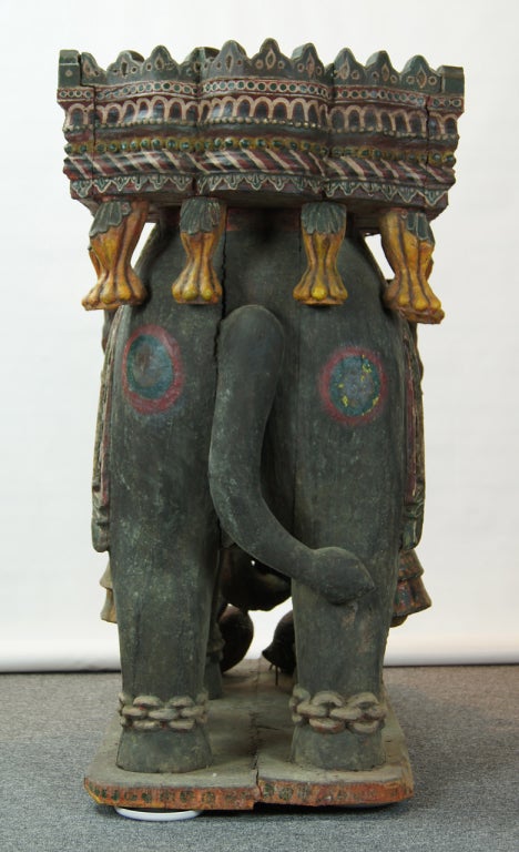 20th Century Monumental Pair of Carved Wood Indian Elephant Planters For Sale