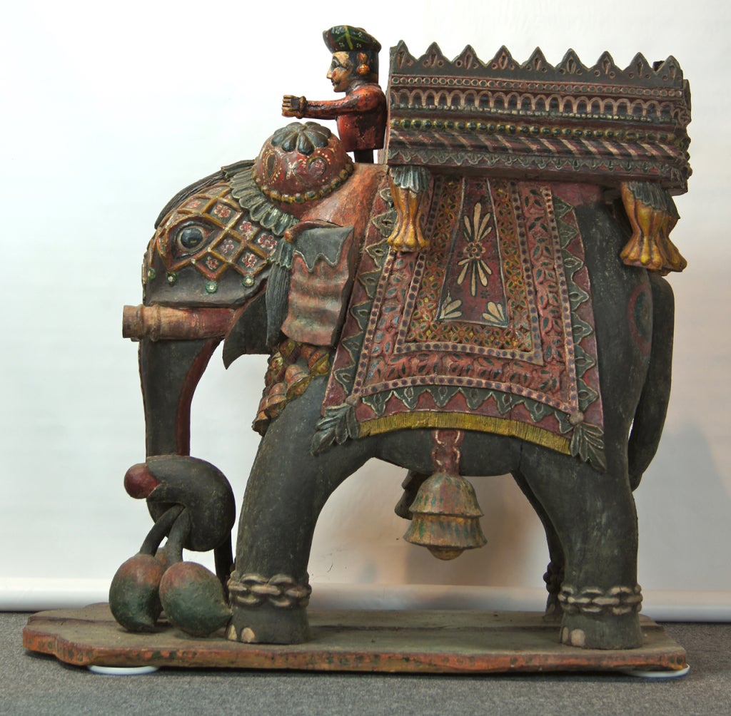 Monumental Pair of Carved Wood Indian Elephant Planters For Sale 1