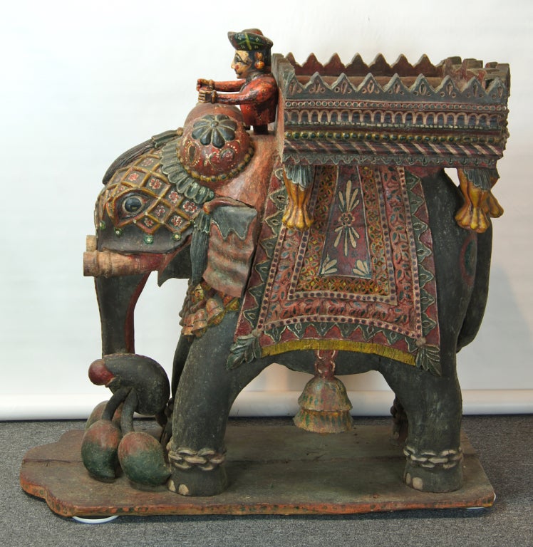 Monumental Pair of Carved Wood Indian Elephant Planters For Sale 2