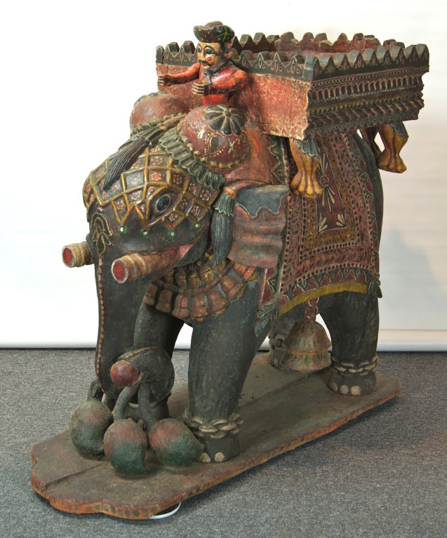 Monumental Pair of Carved Wood Indian Elephant Planters For Sale 3