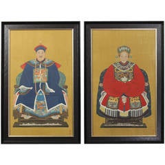 Antique Pair of Chinese Ancestral Portraits
