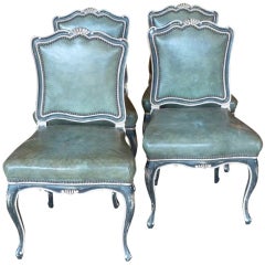 Set of Four Continental Style Leather-Covered Side Chairs