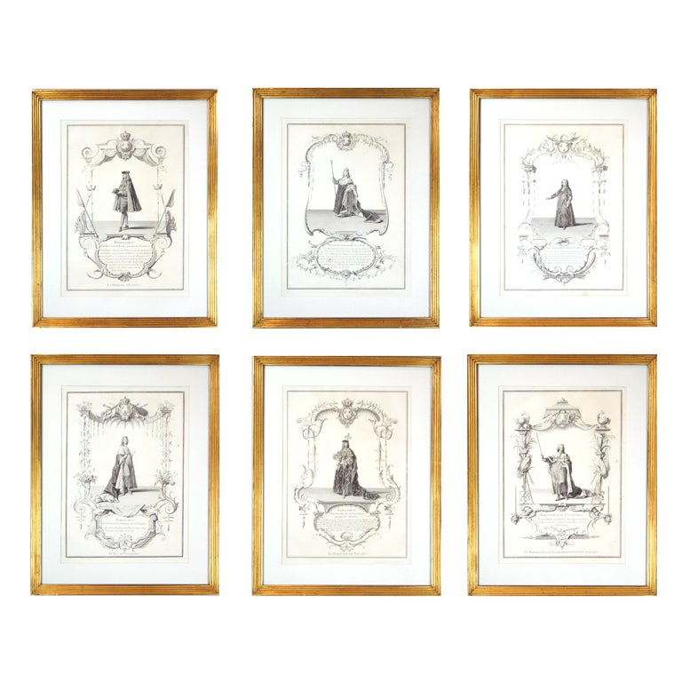 Set of Six Framed Early Engravings of French Monarchs For Sale