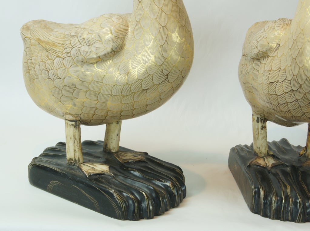 Pair of Carved Wood and Gilt Decorated Geese 4