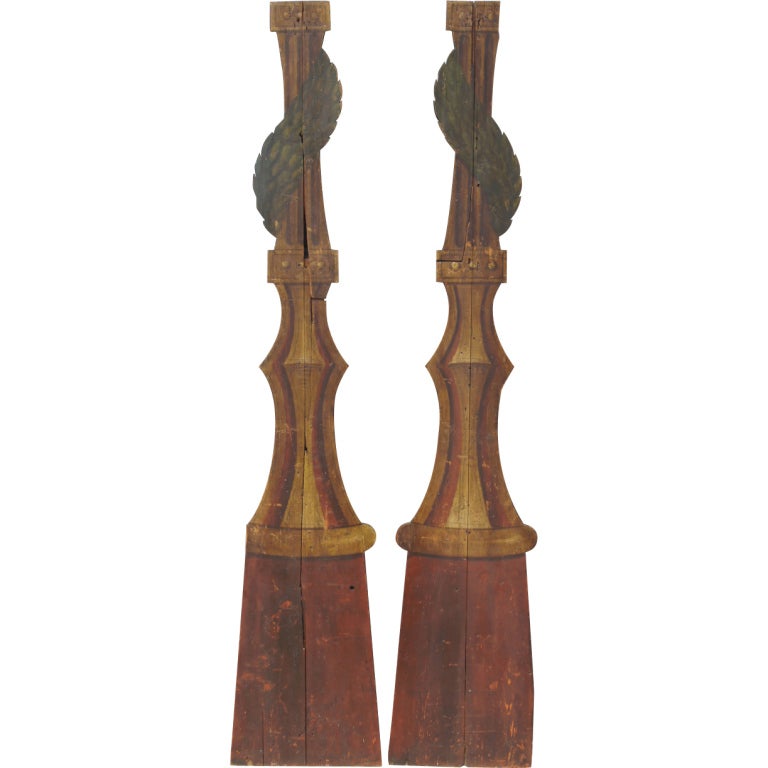 Pair of Painted Wooden Panel Stage Columns