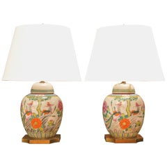 Antique Pair of 19th Century Chinese Covered Jar Lamps