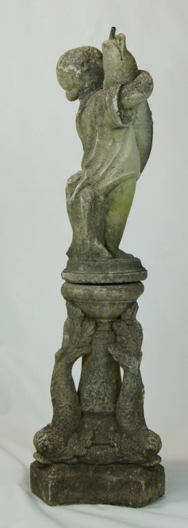 American Cast Stone Fountain Figure of Boy with Fish