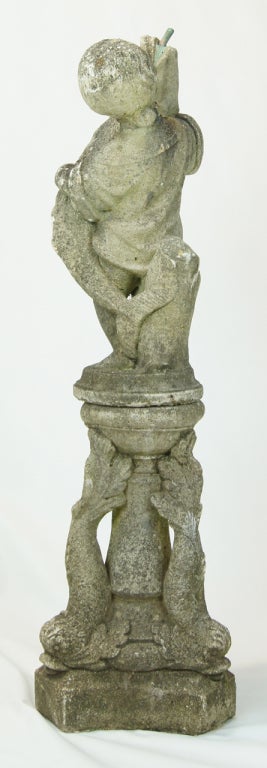 Mid-20th Century Cast Stone Fountain Figure of Boy with Fish