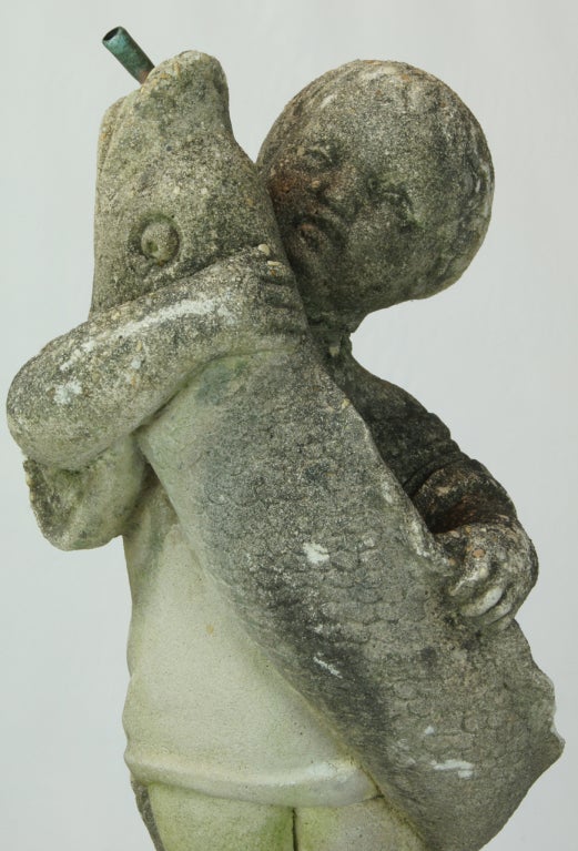 Cast Stone Fountain Figure of Boy with Fish 2