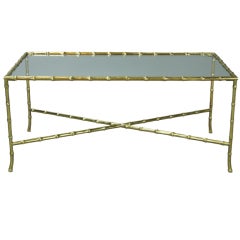 Rectangular Bagues Style Faux Bamboo Brass Cocktail Table
