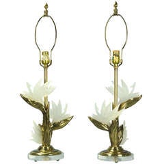 Pair of Brass and Lucite Bird of Paradise Table Lamps by Stiffel