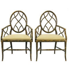 Pair of Faux Tortoise Bamboo Armchairs