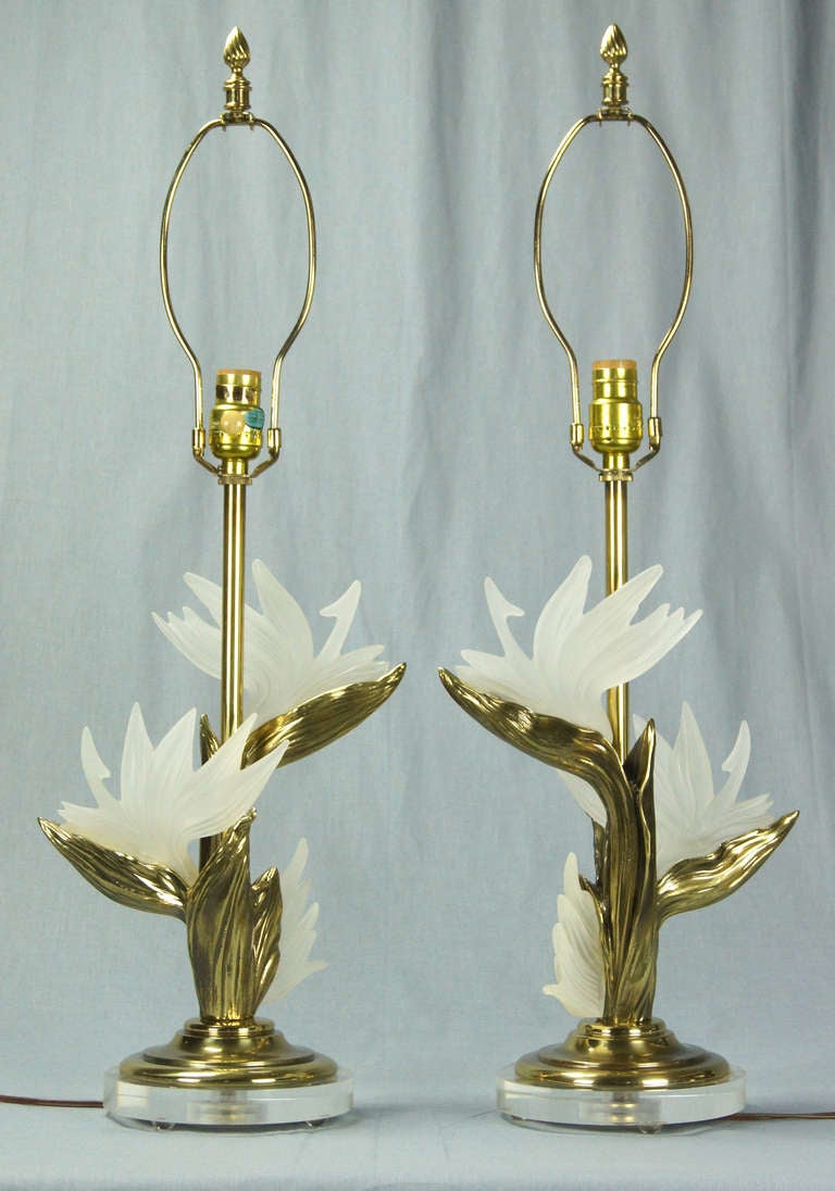 Late 20th Century Pair of Brass and Lucite Bird of Paradise Table Lamps by Stiffel