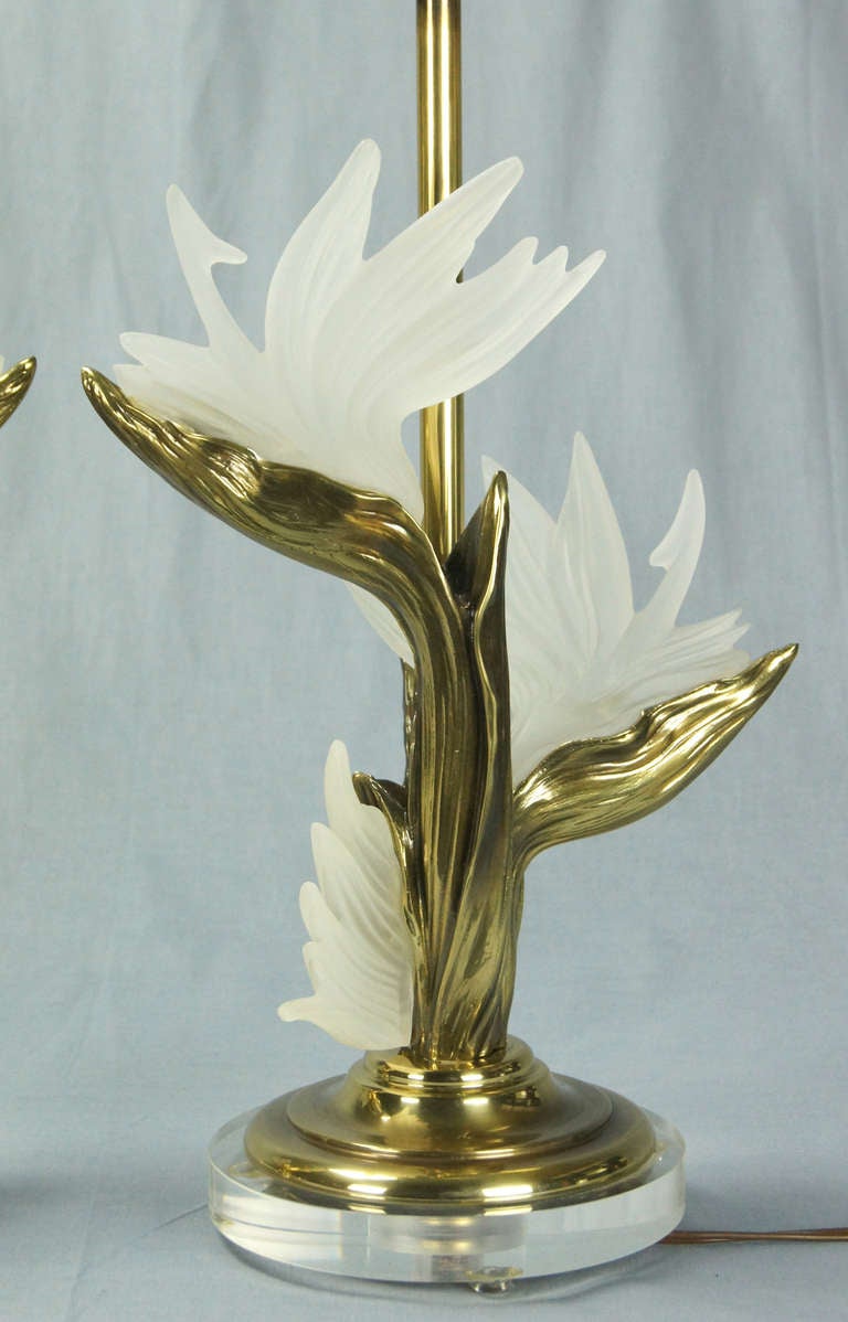 Pair of Brass and Lucite Bird of Paradise Table Lamps by Stiffel 1