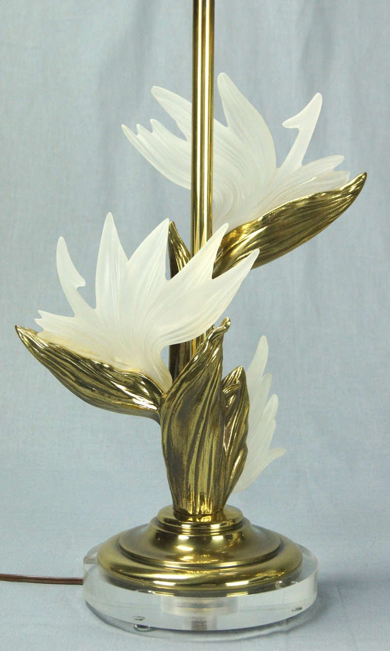 Pair of Brass and Lucite Bird of Paradise Table Lamps by Stiffel 2