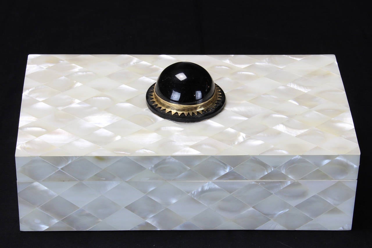 Mid-20th Century Mother-of-Pearl Box with Black Cabochon