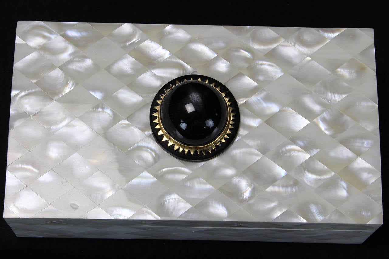 Gold Mother-of-Pearl Box with Black Cabochon