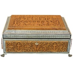 Anglo Indian Carved Wood and Ivory Sewing Box