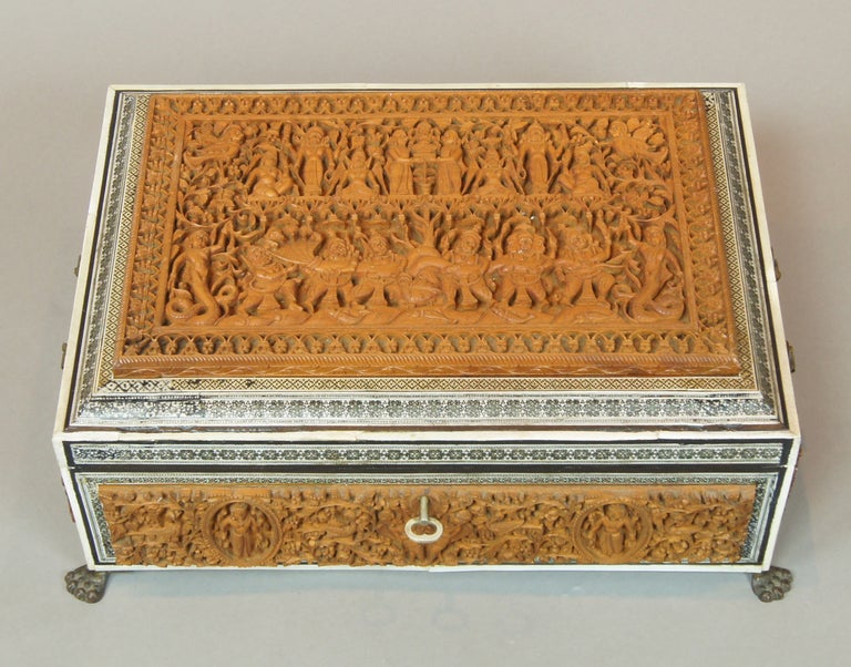 Anglo Indian Carved Wood and Ivory Sewing Box 2