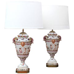 Antique Large Pair of Italian Capo Di Monte Table Lamps