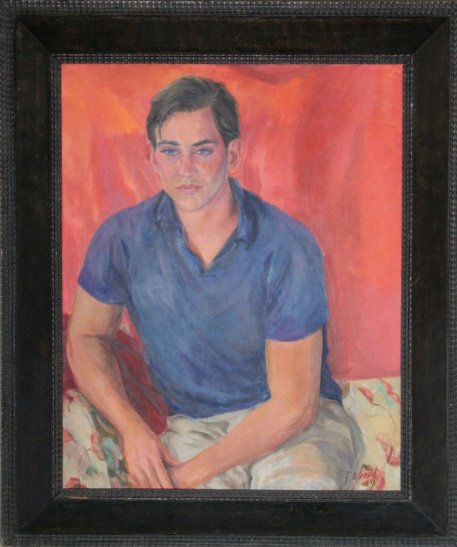 This colorful and beautifully painted portrait was painted by noted society artist Jean Gilbert Tabaud. Tabaud began his career in Hollywood where he received commissions for portraits from such stars as Charles Boyer, Deborah Kerr and Pier Angeli.