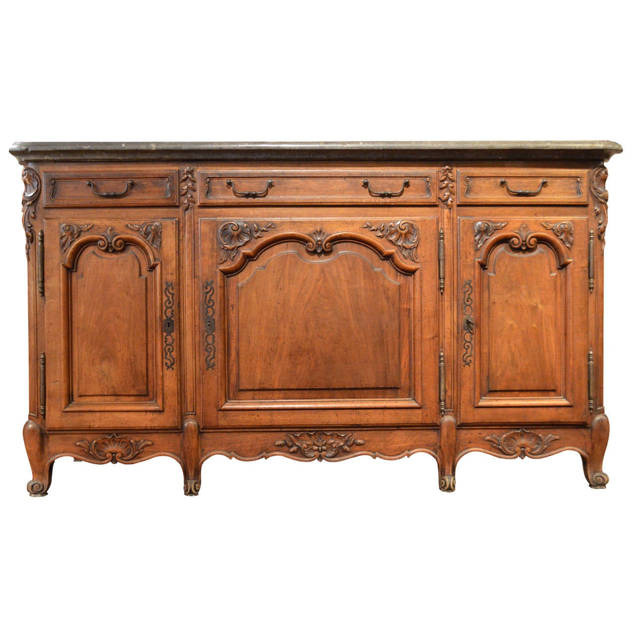 19th Century Regence Style Walnut Enfilade, Marble Top For Sale