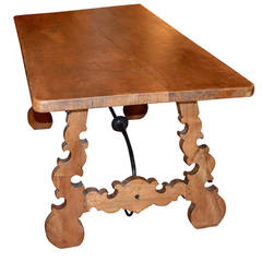 Spanish Baroque Style Walnut and Hand-Wrought Iron Table