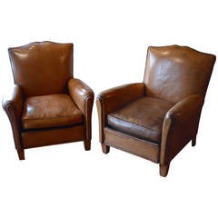 Pair of French Leather Art Deco Club Chairs