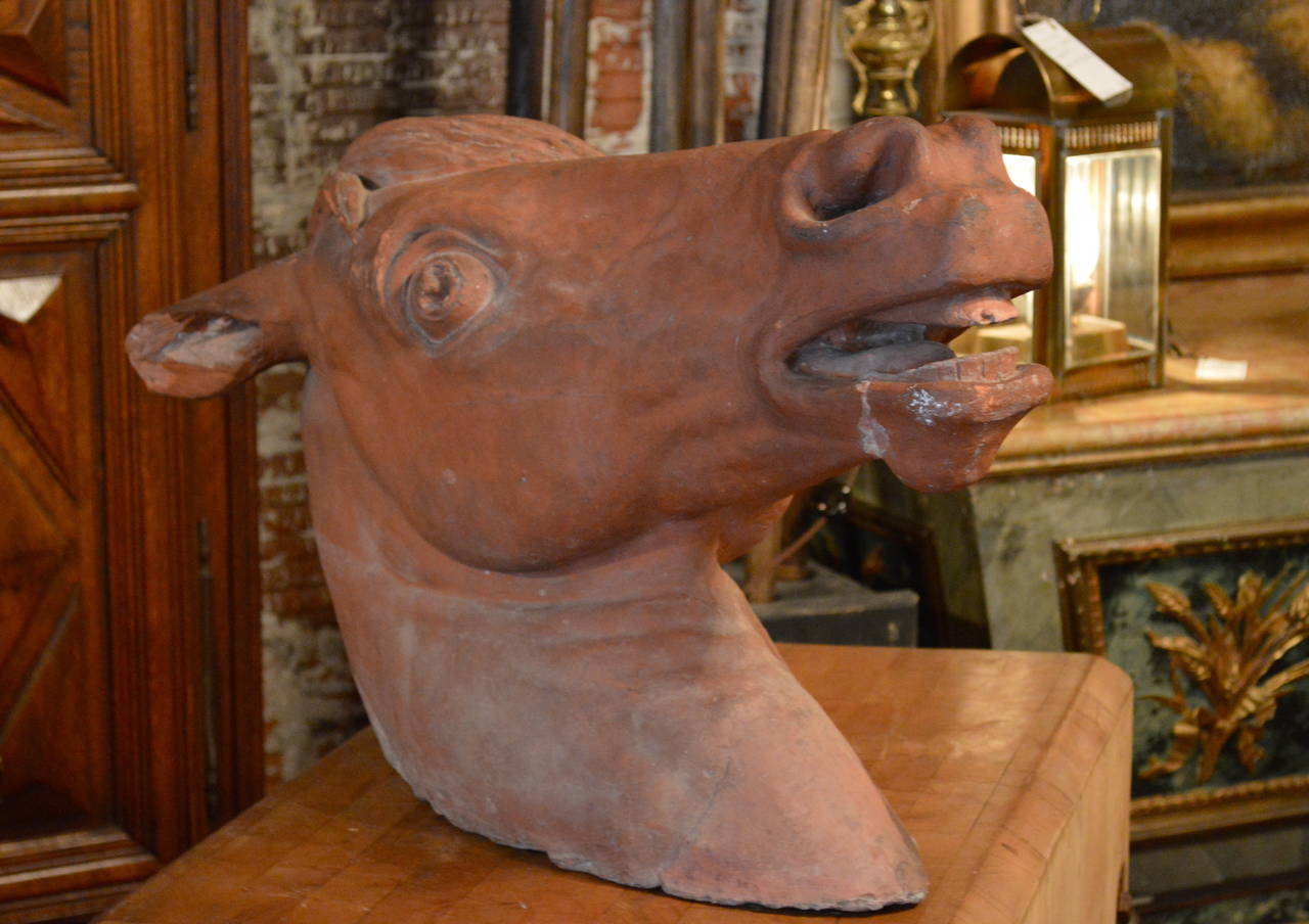 19th Century Hanging French Terracotta Horse Bust In Good Condition For Sale In Asheville, NC