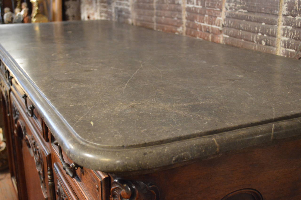 French 19th Century Regence Style Walnut Enfilade, Marble Top For Sale