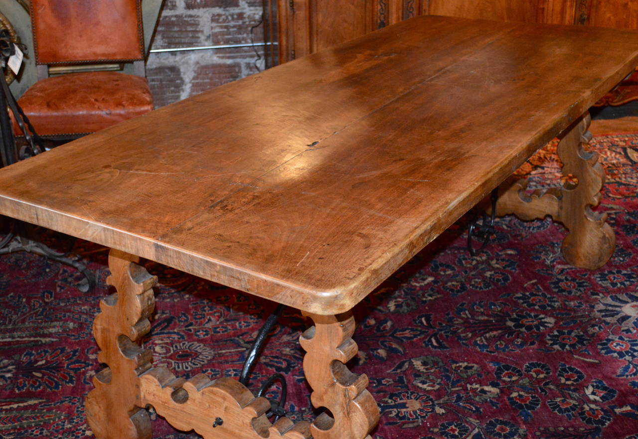 Spanish Baroque Style Walnut and Hand-Wrought Iron Table
