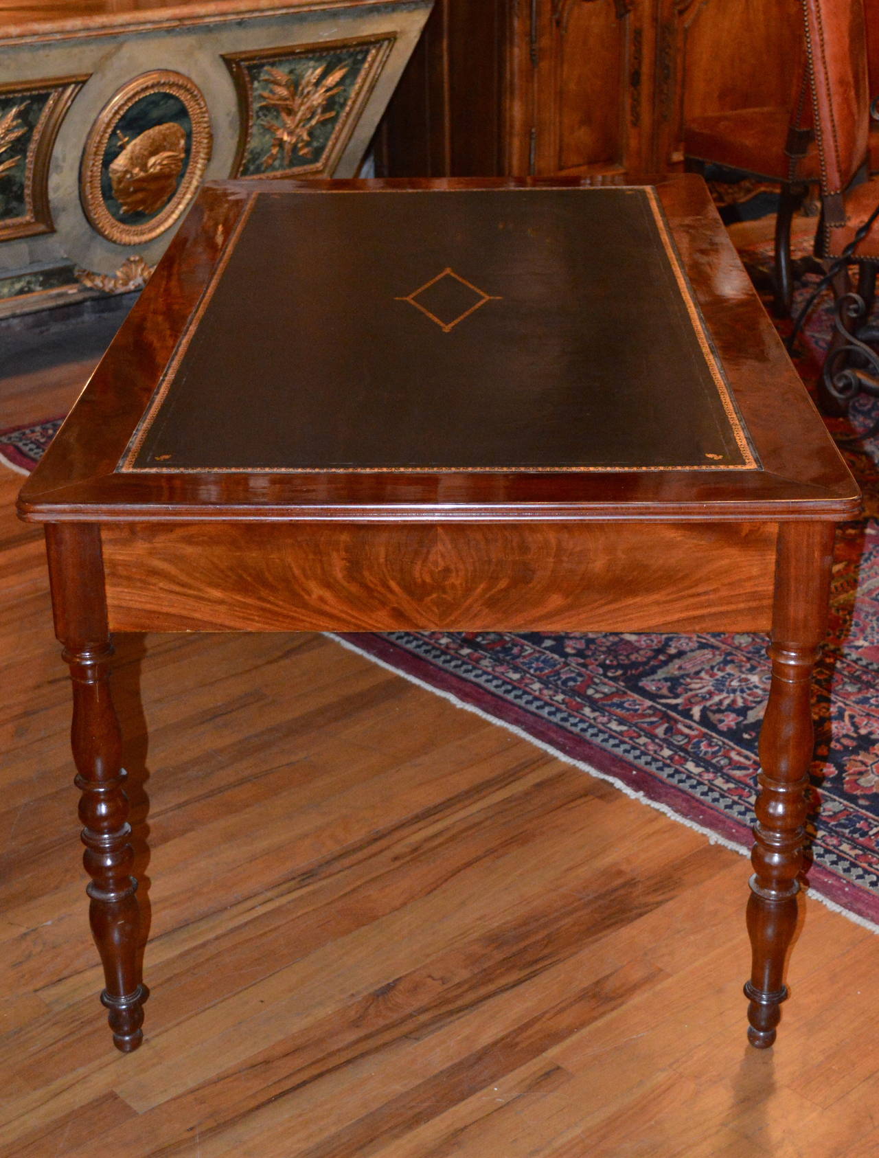 19th Century French Second Empire Figured Mahogany Bureau Plat