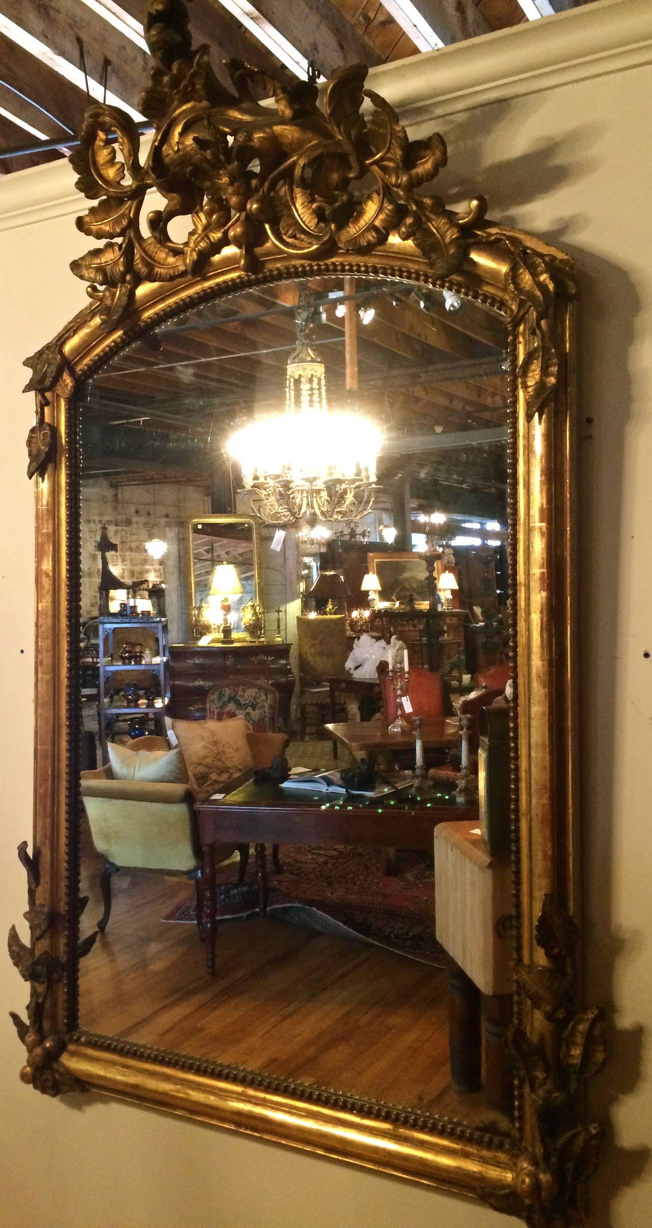 Large Rococo Style 19th Century French Gilt Mirror In Excellent Condition For Sale In Asheville, NC