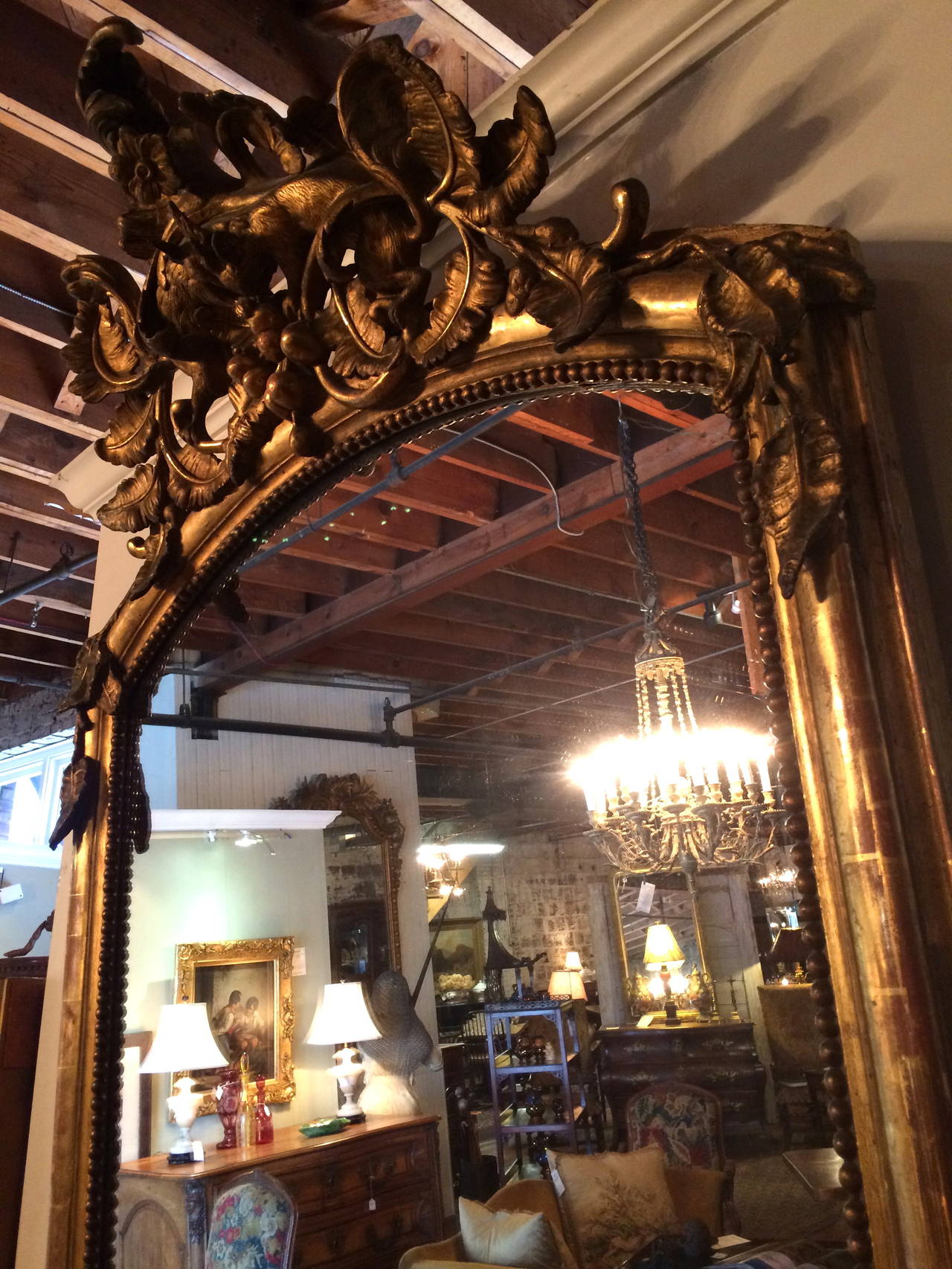 Large Rococo Style 19th Century French Gilt Mirror For Sale 4